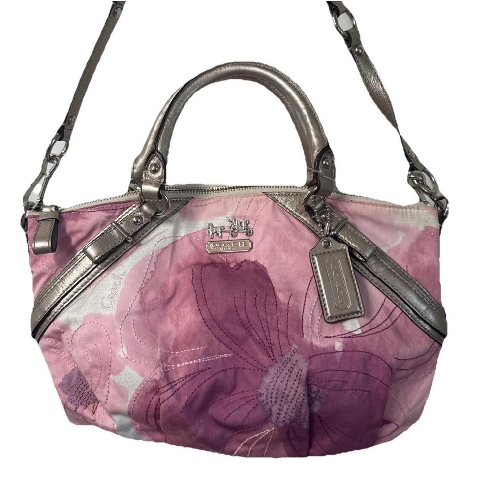 Vintage Coach Madison Sophia Pink Purple Silver Metallic Purse Bag Flower